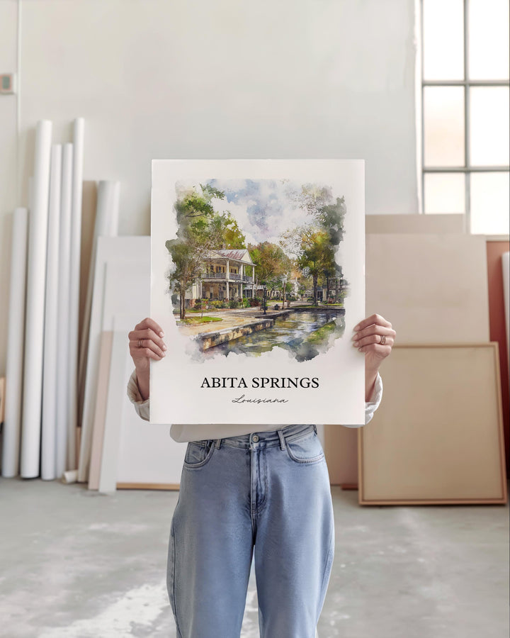 Abita Springs Wall Art, St. Tammany Parish Print, Louisiana Watercolor, Abita Springs Gift, Travel Print, Travel Poster, Housewarming Gift