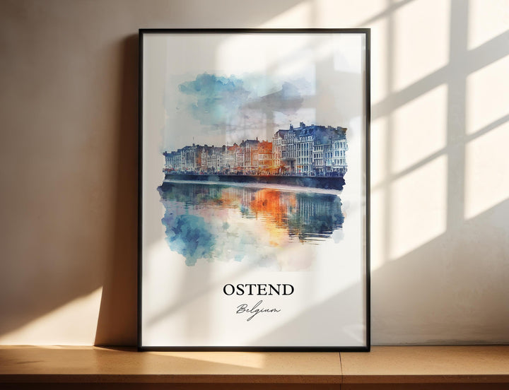 Ostend Wall Art, Belgian Coast Print, Belgium Watercolor Art, Ostend Belgium Gift, Travel Print, Travel Poster, Housewarming Gift