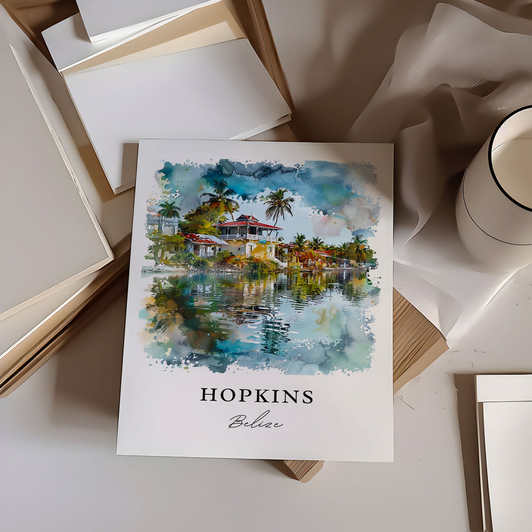 Hopkins Belize Wall Art, Hopkins Print, Hopkins Belize Watercolor, Hopkins Belize Gift, Travel Poster, Housewarming Gift