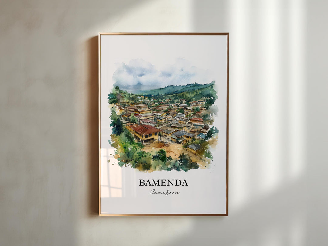 Bamenda Wall Art, Cameroon Print, Cameroon Watercolor Art, Bamenda Cameroon Gift, Travel Print, Travel Poster, Housewarming Gift