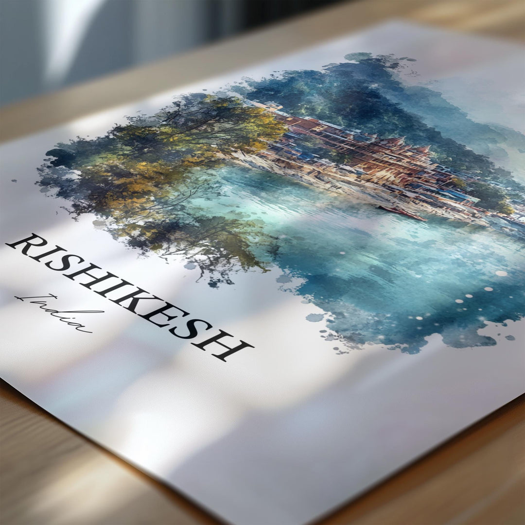 Rishikesh Wall Art, Uttarakhand Print, India Watercolor Art, Rishikesh India Gift, Travel Print, Travel Poster, Housewarming Gift