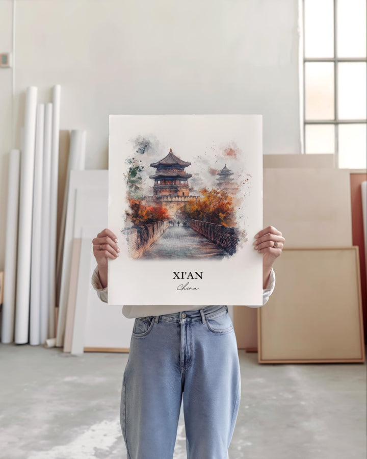 XI'an Wall Art, Shaanxi Province Print, China Watercolor Art, XI'an Gift, Travel Print, Travel Poster, Housewarming Gift