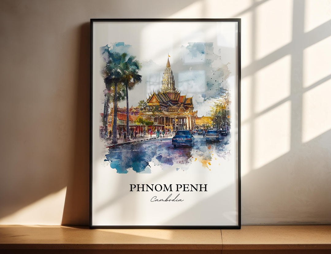 Phnom Penh Wall Art, Cambodia Print, Cambodia Watercolor Art, Phnom Penh Gift, Travel Print, Travel Poster, Housewarming Gift