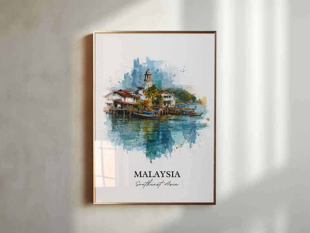 Malaysia Wall Art, Malaysia Print, Malaysia Watercolor Art, Malaysia Country Gift, Travel Print, Travel Poster, Housewarming Gift