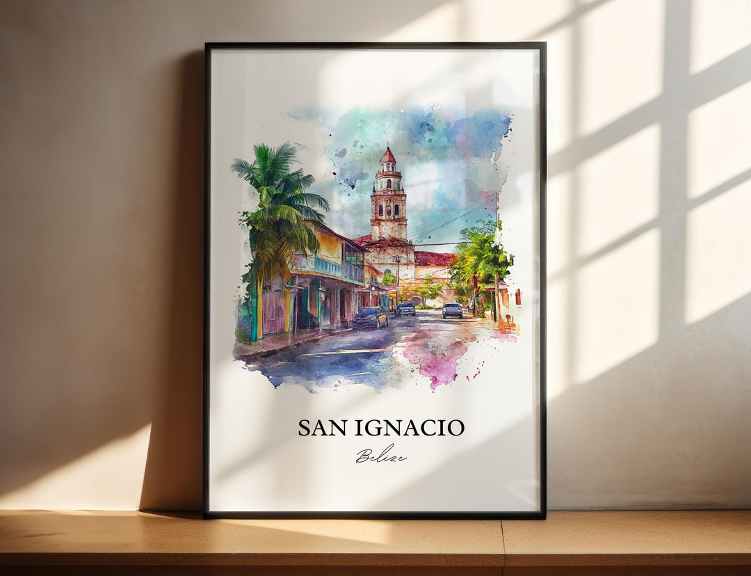 San Ignacio Wall Art, San Ignacio Belize Print, Belize Watercolor Art, Belize Gift, Travel Print, Travel Poster, Housewarming Gift