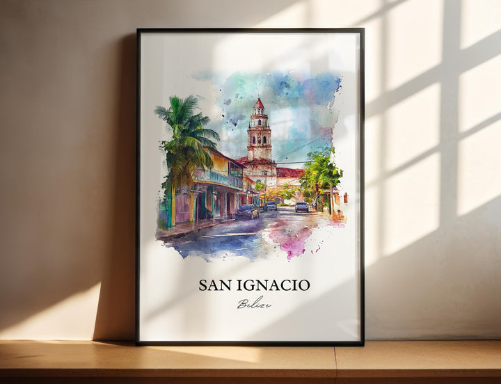 San Ignacio Wall Art, San Ignacio Belize Print, Belize Watercolor Art, Belize Gift, Travel Print, Travel Poster, Housewarming Gift