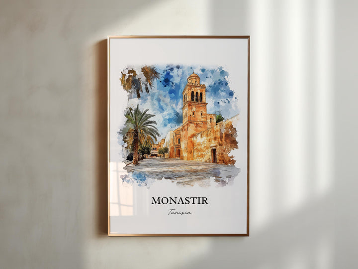 Monastir Wall Art, Sahel Area Print, Tunisia Watercolor Art, Monastir Tunisia Gift, Travel Print, Travel Poster, Housewarming Gift