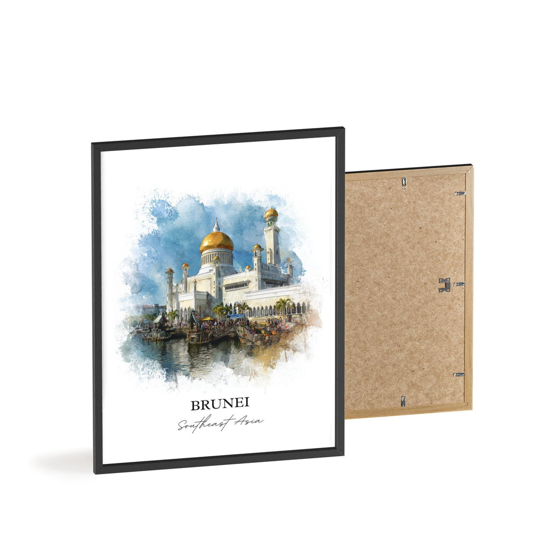 Brunei Wall Art, Brunei Print, Brunei Watercolor Art, Brunei Country Gift, Travel Print, Travel Poster, Housewarming Gift