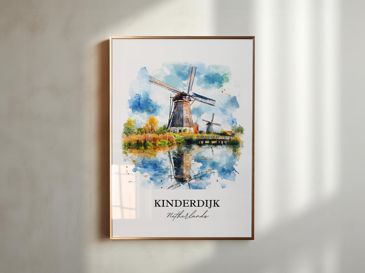 Kinderdijk Wall Art, South Holland Print, Netherlands Watercolor Art, Kinderdijk Gift, Travel Print, Travel Poster, Housewarming Gift