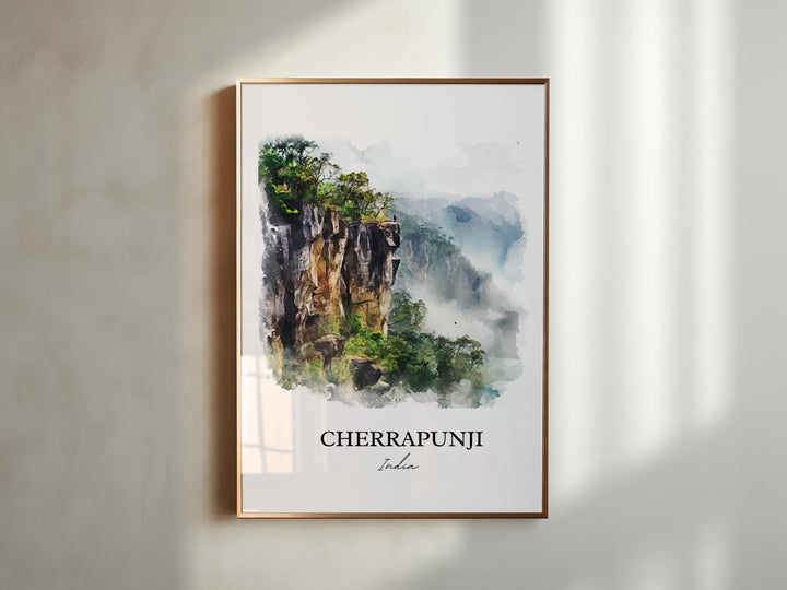 Cherrapunji Wall Art, Meghalaya Print, India Watercolor Art, Cherrapunji India Gift, Travel Print, Travel Poster, Housewarming Gift