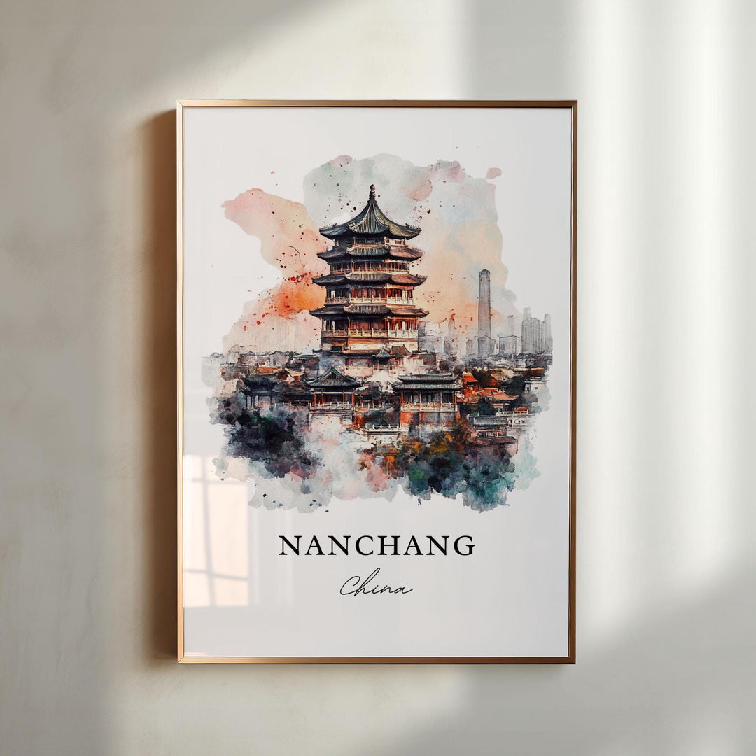 Nanchang Wall Art, Nanchang China Print, Jiangxi Province Watercolor Art, Jiangxi China Gift, Travel Print, Travel Poster, Housewarming Gift