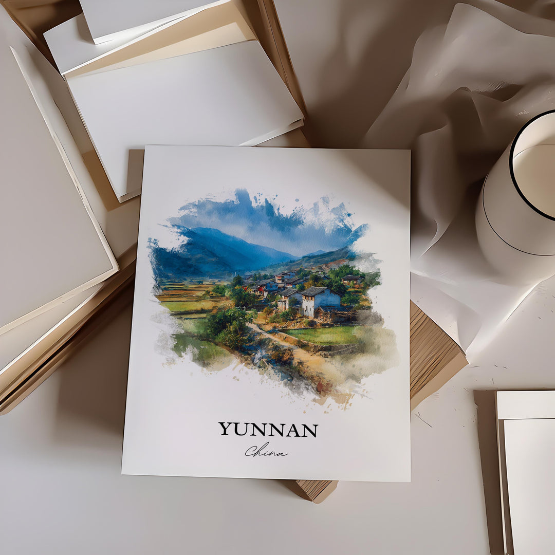 Yunnan China Wall Art, Yunnan Print, Yunnan Watercolor Art, Yunnan China Gift, China Travel Print, Travel Poster, Housewarming Gift