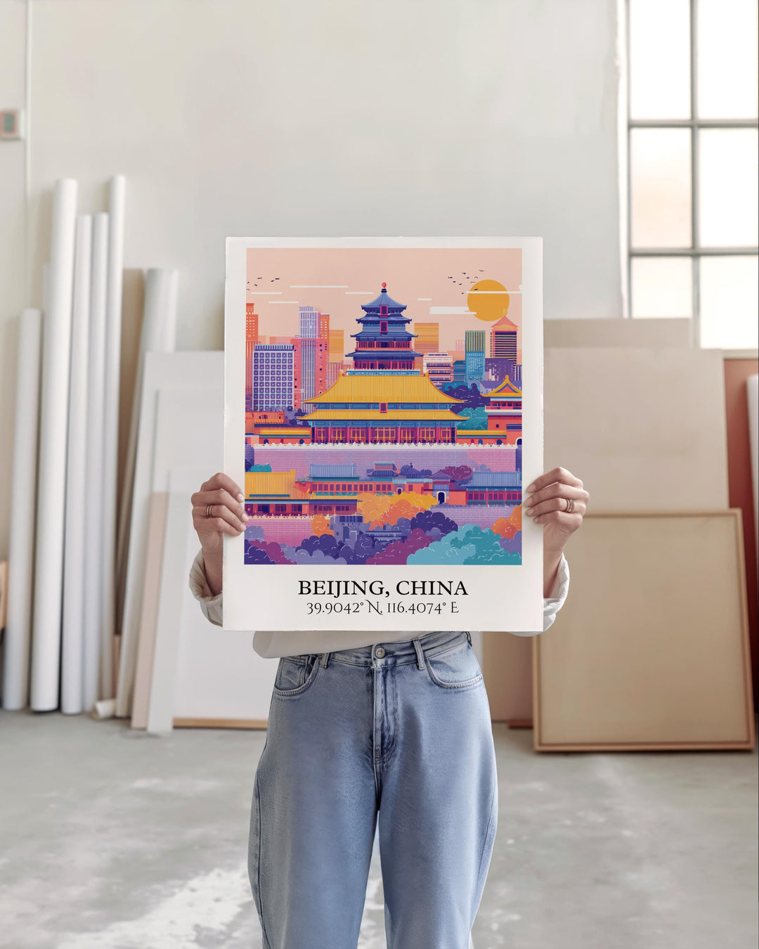 Beijing Art, Beijing Retro Travel Art, Beijing Home Decor, Beijing China Gift, China Travel Art, Travel Prints, Housewarming Gift