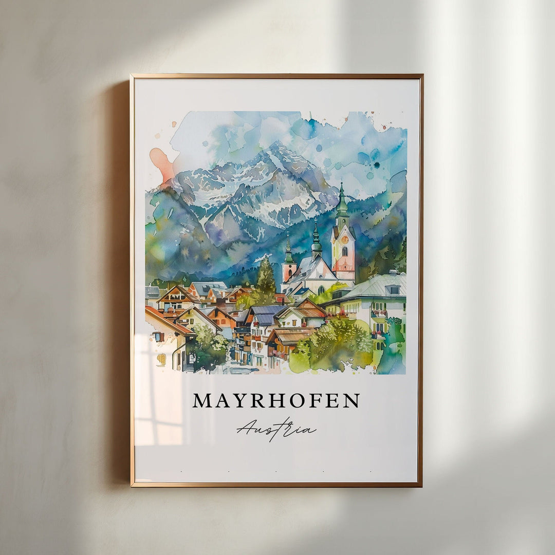 Mayrhofen Austria Wall Art, Mayrhofen Print, Austria Ski Watercolor, Zillertal Alps Gift,