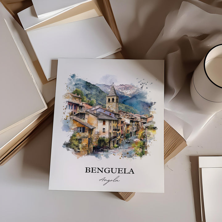 Benguela Wall Art, Angola Print, Angola Watercolor Art, Benguela Gift, Travel Print, Travel Poster, Housewarming Gift