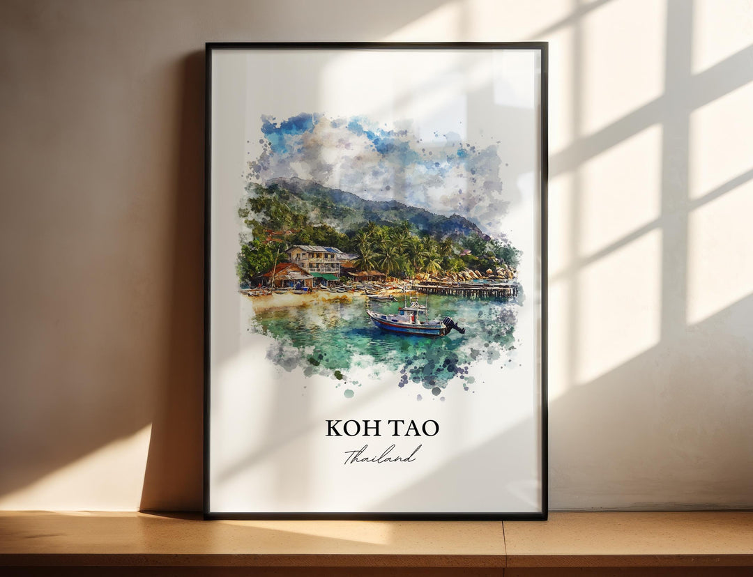 Koh Tao Wall Art, Mae Haad Beach Print, Thailand Watercolor Art, Koh Tao Gift, Travel Print, Travel Poster, Housewarming Gift
