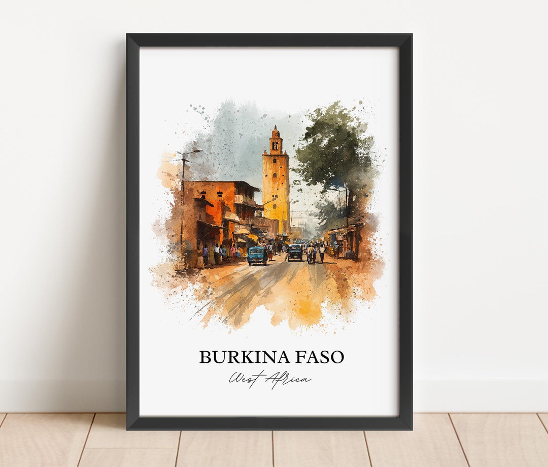 Burkina Faso Wall Art, Burkina Faso Print, Africa Watercolor Art, Burkina Faso Gift, Travel Print, Travel Poster, Housewarming Gift