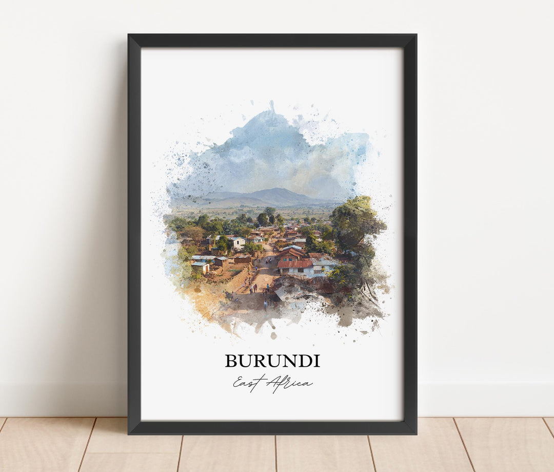 Burundi Wall Art, Burundi Print, Burundi Watercolor Art, Burundi Country Gift, Travel Print, Travel Poster, Housewarming Gift