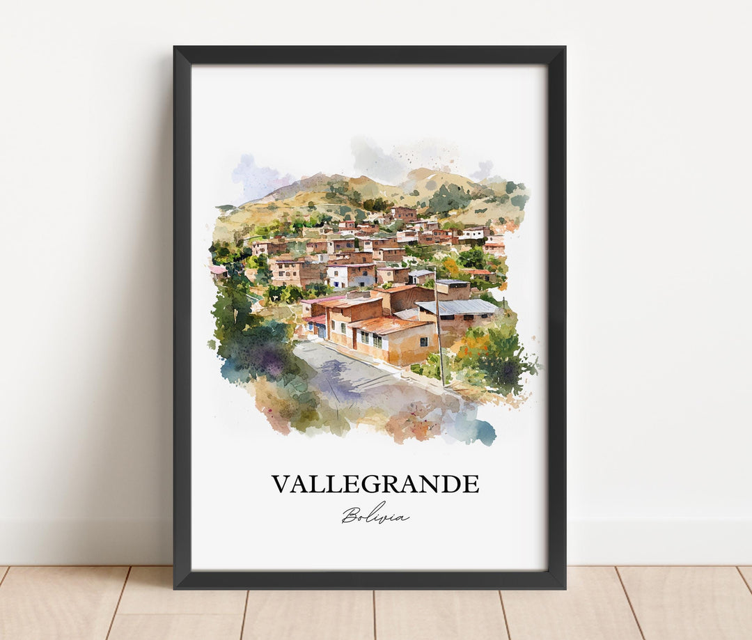 Vallegrande Wall Art, Bolivia Print, Bolivia Watercolor Art, Vallegrande Bolivia Gift, Travel Print, Travel Poster, Housewarming Gift