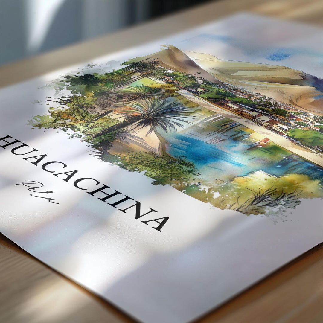 Huacachina Wall Art, Ica Peru Print, Peru Watercolor Art, Huacachina Peru Gift, Travel Print, Travel Poster, Housewarming Gift