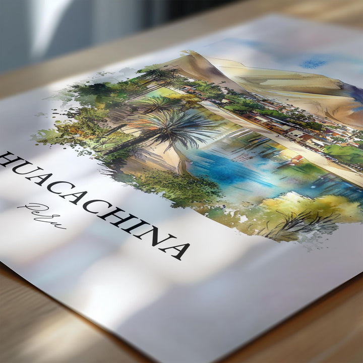 Huacachina Wall Art, Ica Peru Print, Peru Watercolor Art, Huacachina Peru Gift, Travel Print, Travel Poster, Housewarming Gift