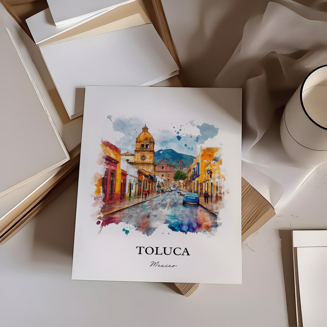 Toluca Mexico Wall Art, Mexico Print, Mexico Watercolor Art, Toluca MX Gift, Travel Print, Travel Poster, Housewarming Gift