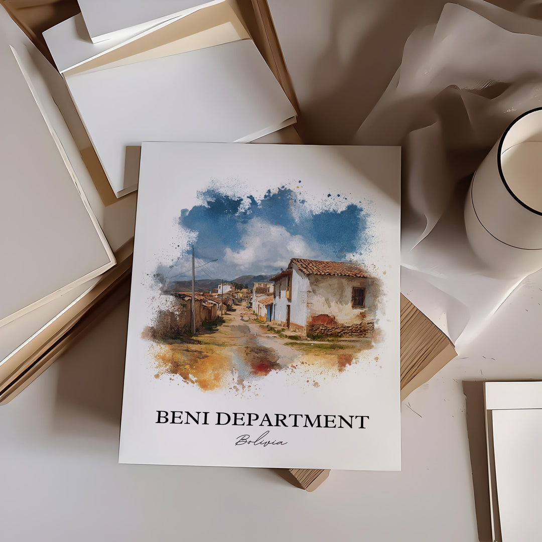 Beni Bolivia Wall Art, Beni Department Print, Bolivia Watercolor Art, Bolivia Gift, Bolivia Travel Print, Travel Poster, Housewarming Gift