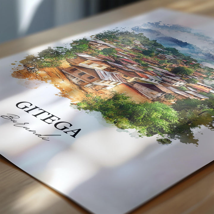 Gitega Wall Art, Gitega Burundi Print, Burundi Watercolor Art, Burundi Country Gift, Travel Print, Travel Poster, Housewarming Gift