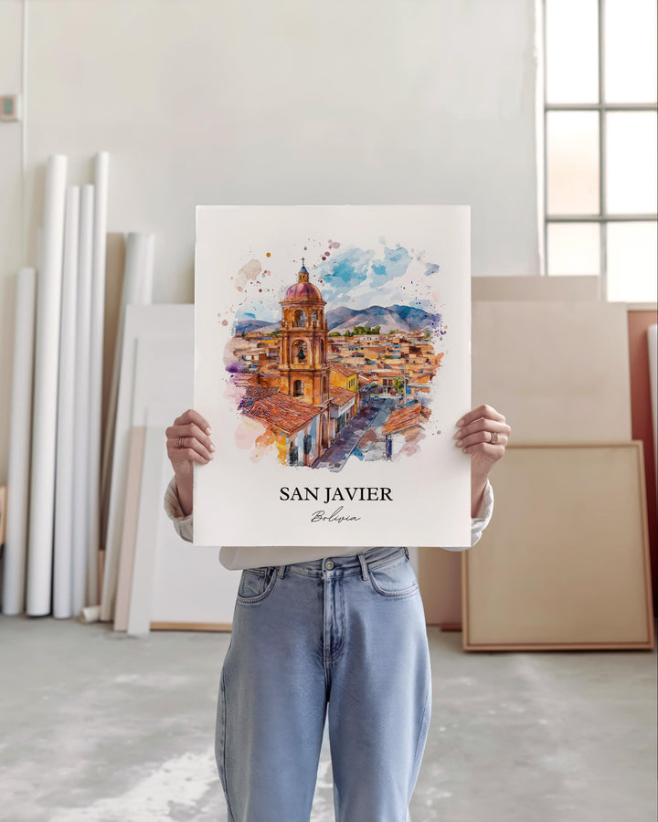San Javier Bolivia Art, Ñuflo de Chávez Print, Bolivia Watercolor, San Javier Bolivia Gift, Travel Print, Travel Poster, Housewarming Gift