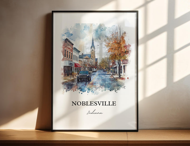 Noblesville IN Wall Art, Hamilton County Print, Indianapolis Watercolor, Noblesville Gift, Travel Print, Travel Poster, Housewarming Gift