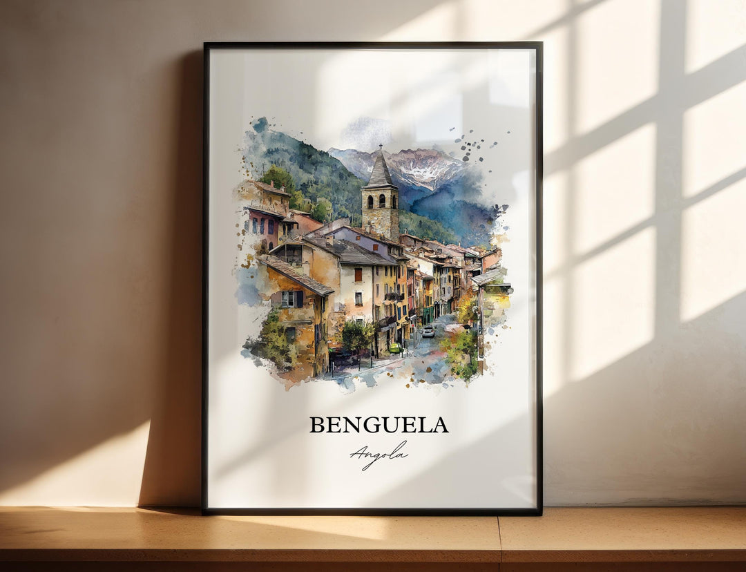 Benguela Wall Art, Angola Print, Angola Watercolor Art, Benguela Gift, Travel Print, Travel Poster, Housewarming Gift