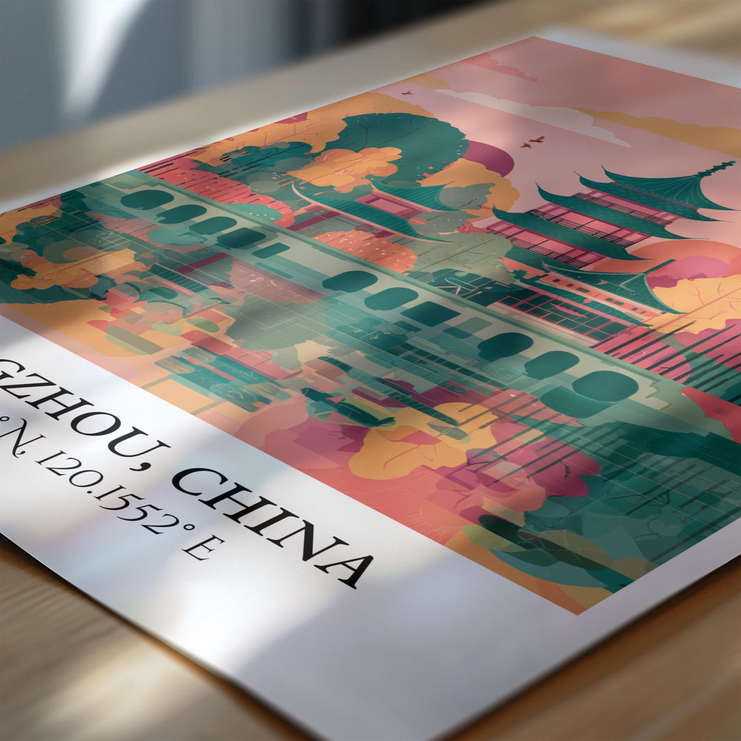 Hangzhou China Art, Hangzhou Retro Travel Art, Hangzhou Home Decor, Hangzhou China Gift, China Travel Art, Travel Prints, Housewarming Gift