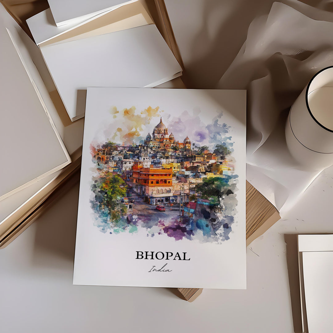 Bhopal Wall Art, Madhya Pradesh Print, India Watercolor Art, Bhopal India Gift, Travel Print, Travel Poster, Housewarming Gift