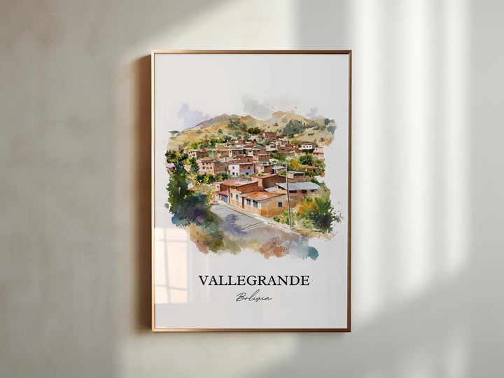 Vallegrande Wall Art, Bolivia Print, Bolivia Watercolor Art, Vallegrande Bolivia Gift, Travel Print, Travel Poster, Housewarming Gift