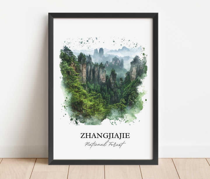Zhangjiajie National Park Wall Art, Hunan Province Print, China Watercolor, Zhangjiajie Gift, Travel Print, Travel Poster, Housewarming Gift