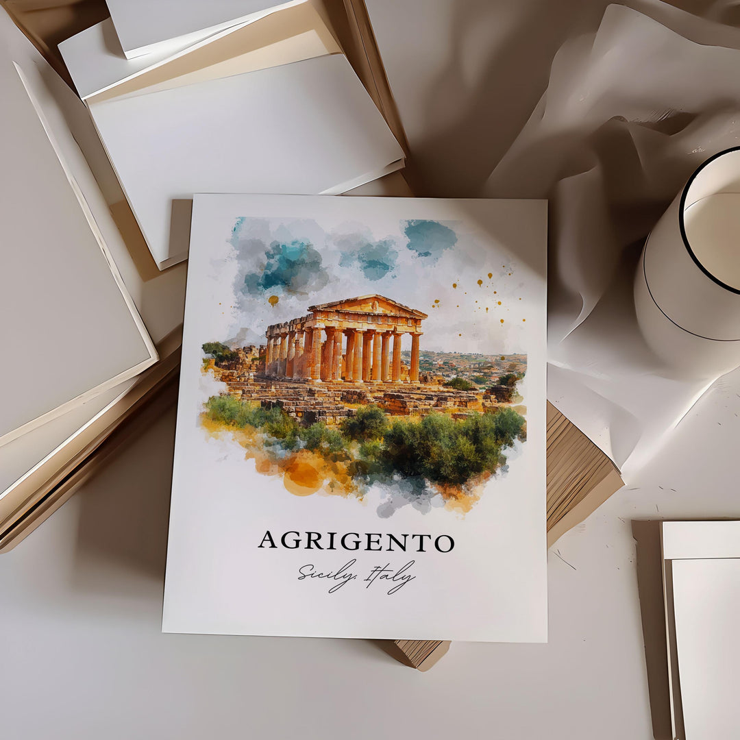Agrigento Wall Art, Sicily Italy Print, Sicily Watercolor Art, Agrigento Gift, Travel Print, Travel Poster, Housewarming Gift