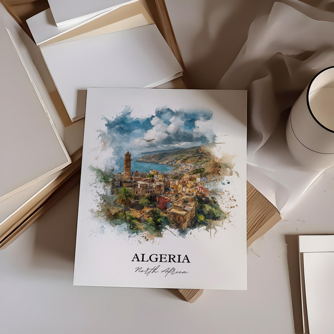Algeria Wall Art, Algeria Print, Algeria Watercolor Art, Algeria Gift, Algeria Travel Print, Travel Poster, Housewarming Gift