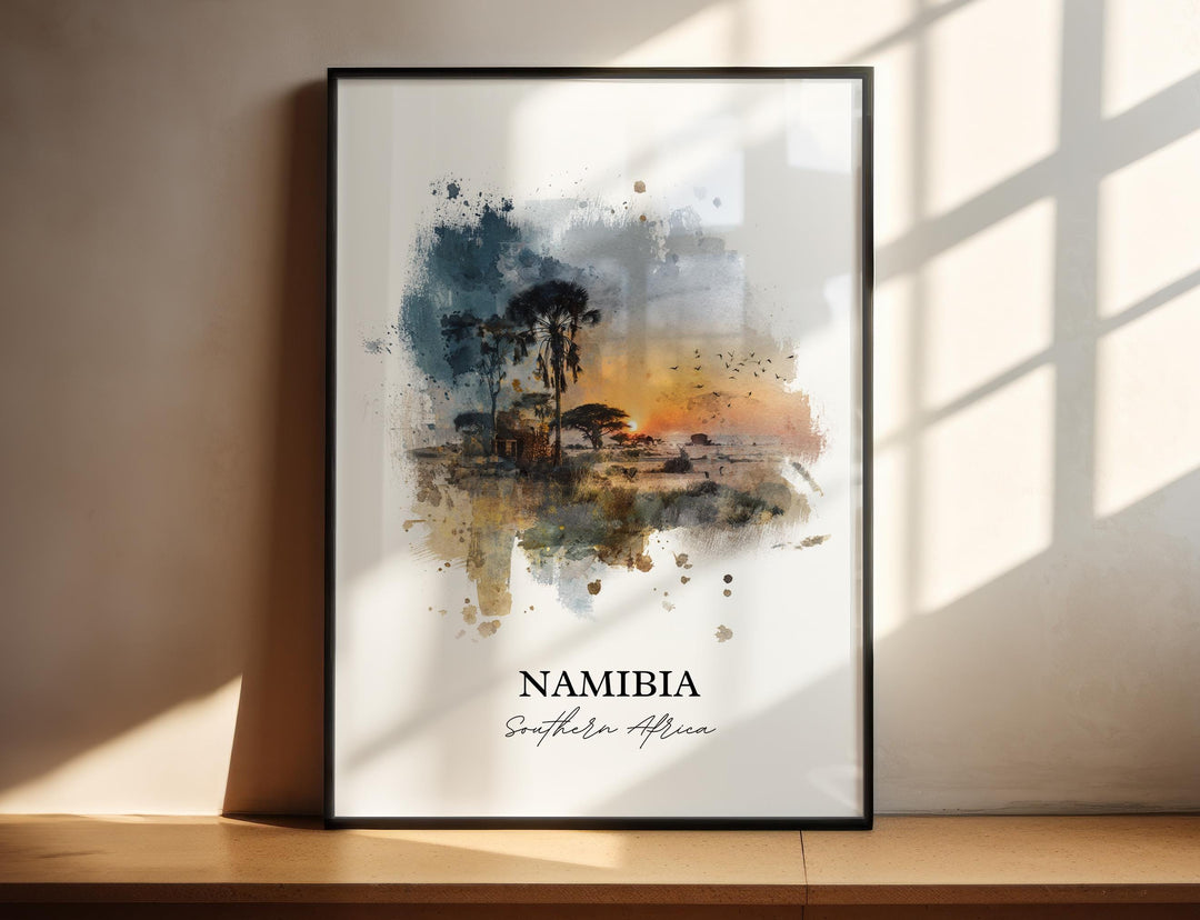 Namibia Wall Art, Namibia Print, Namibia Watercolor Art, Namibia Gift, Travel Print, Travel Poster, Housewarming Gift