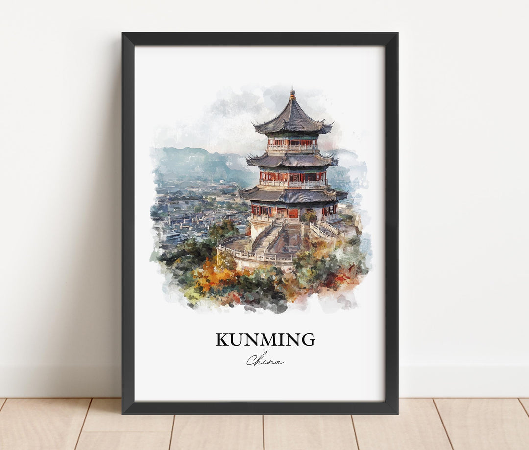 Kunming Wall Art, Yunnan Province Print, China Watercolor Art, Kunming China Gift, Travel Print, Travel Poster, Housewarming Gift