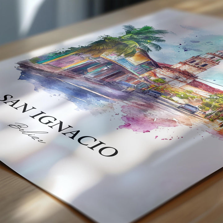 San Ignacio Wall Art, San Ignacio Belize Print, Belize Watercolor Art, Belize Gift, Travel Print, Travel Poster, Housewarming Gift