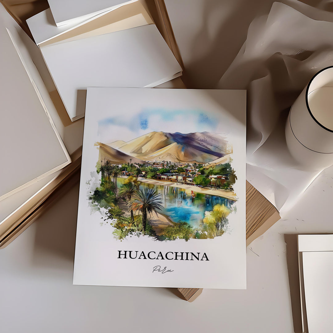 Huacachina Wall Art, Ica Peru Print, Peru Watercolor Art, Huacachina Peru Gift, Travel Print, Travel Poster, Housewarming Gift