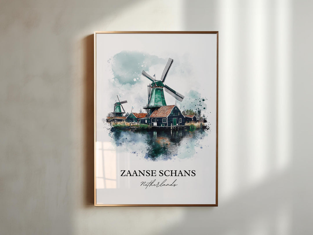 Zaanse Schans Wall Art, Zaandam Print, Netherlands Watercolor Art, Zaanse Schans Gift, Travel Print, Travel Poster, Housewarming Gift