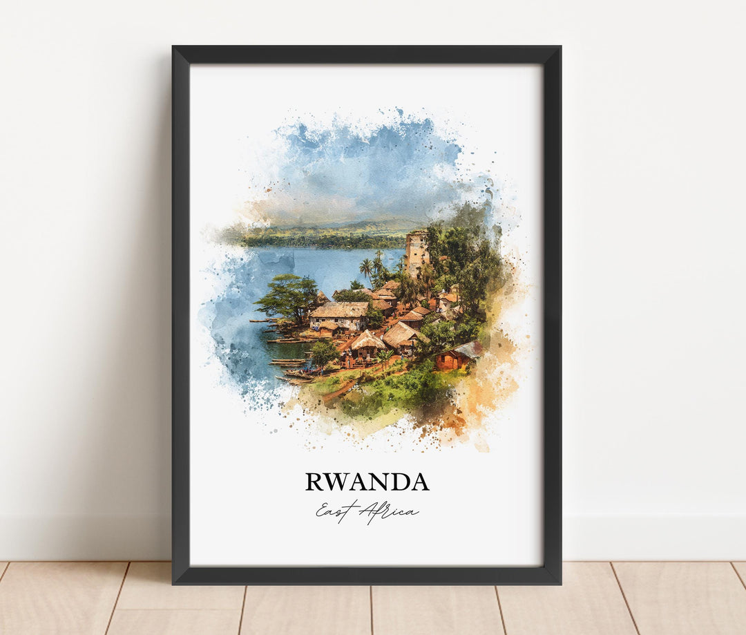 Rwanda Wall Art, Rwanda Print, Rwanda Watercolor Art, Rwanda Africa Gift, Travel Print, Travel Poster, Housewarming Gift