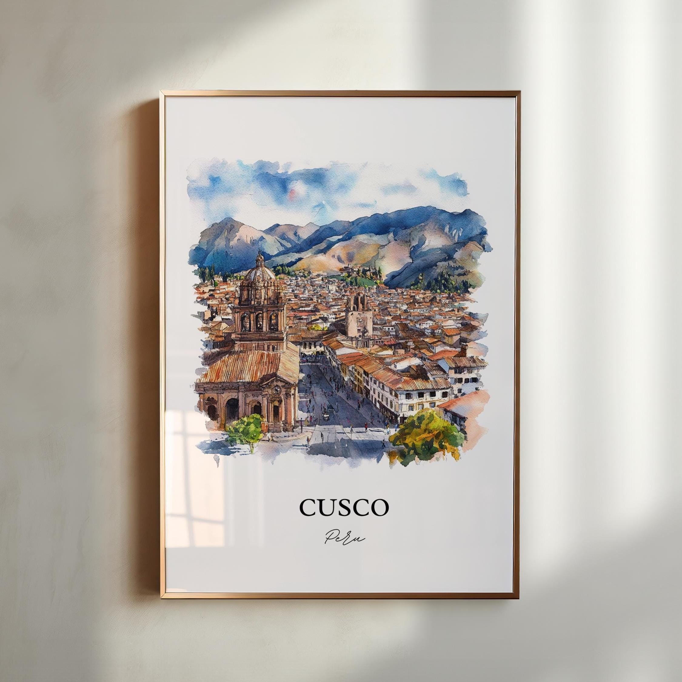 Cusco Peru Wall Art, Cusco Peru Print, Peru Watercolor Art, Cusco Peru