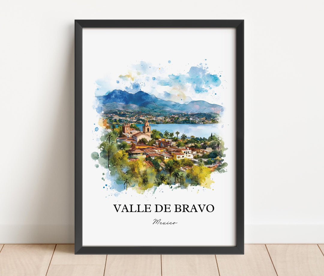 Valle de Bravo Wall Art, Lake Avándaro Print, Mexico Watercolor Art, Valle de Bravo Gift, Travel Print, Travel Poster, Housewarming Gift
