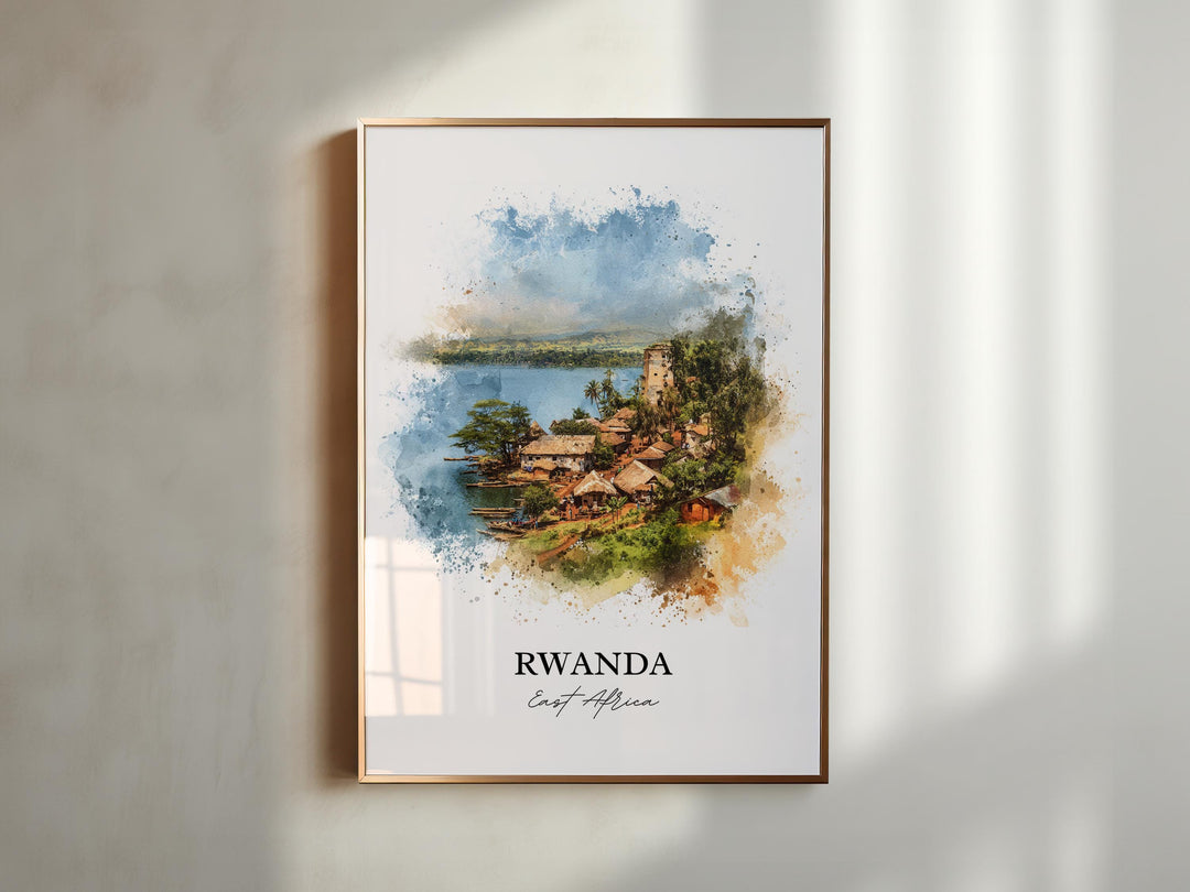 Rwanda Wall Art, Rwanda Print, Rwanda Watercolor Art, Rwanda Africa Gift, Travel Print, Travel Poster, Housewarming Gift