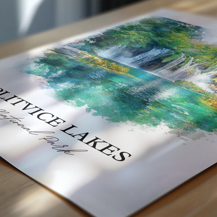 Plitvice Lakes Wall Art, Croatia Print, Croatia Watercolor Art, Plitvice Lakes Gift, Travel Print, Travel Poster, Housewarming Gift