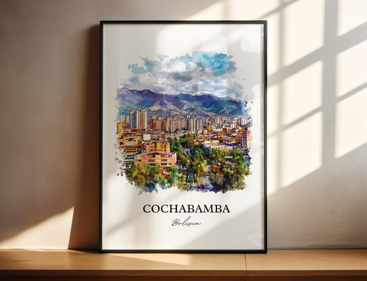 Cochabamba Wall Art, Bolivia Print, Bolivia Watercolor Art, Cochabamba Bolivia Gift, Travel Print, Travel Poster, Housewarming Gift