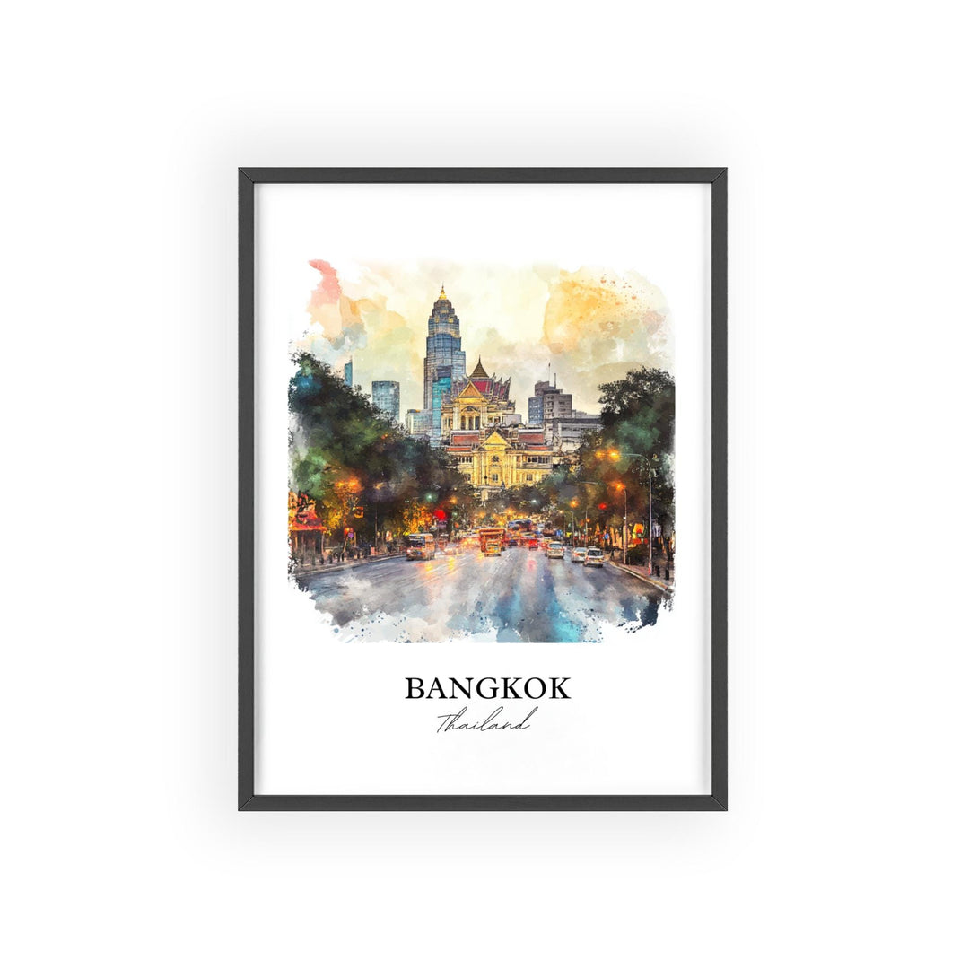 Bangkok Wall Art, Thailand Print, Thailand Watercolor Art, Bangkok Gift, Travel Print, Travel Poster, Housewarming Gift