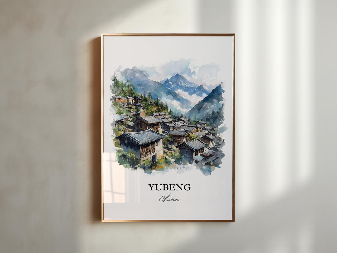 Yubeng China Wall Art, Tibet Print, China Watercolor Art, Yubeng China Gift, Travel Print, Travel Poster, Housewarming Gift